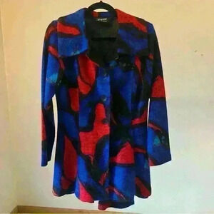 Vintage Women’s Long Blazer, Modes Crystal Fashions, Fits size S/M, Red/Blue